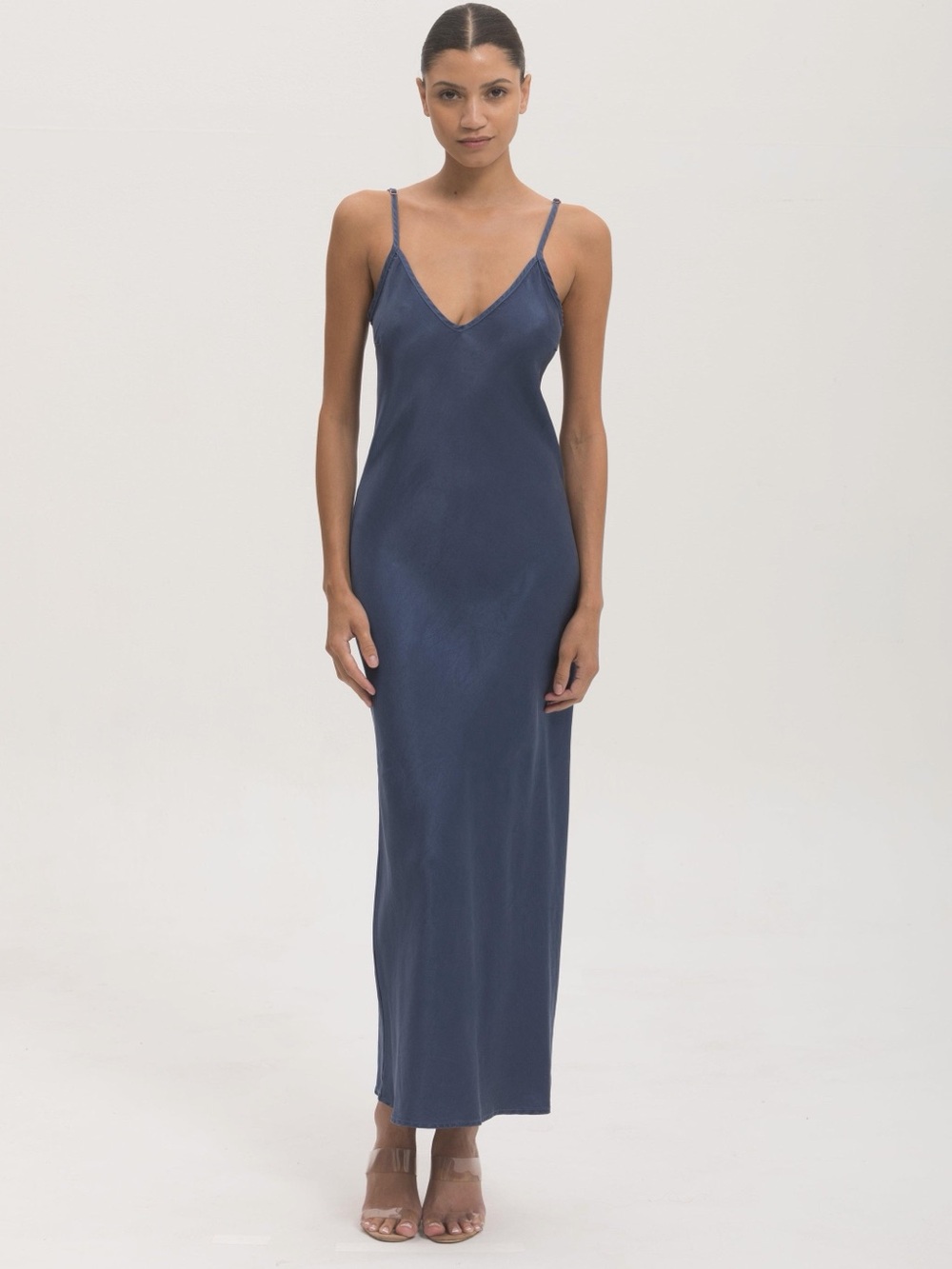 Stunner High-End Cupro Maxi Slip Dress, Teal/Midnight Blue, XS, Like New